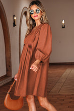 Load image into Gallery viewer, Moss Green Bracelet Sleeve Split Neck Scallop Detail Pleated Corduroy Mini Dress
