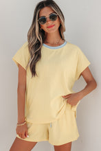 Load image into Gallery viewer, Clearly Aqua Soft Ribbed Color Block Trim Casual Short Set