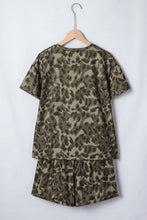 Load image into Gallery viewer, Brown Leopard Print Crew Neck Short Set