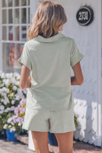 Load image into Gallery viewer, Sky Blue Stripe Dolman Sleeve Polo Shirt and Drawstring Shorts Set