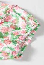 Load image into Gallery viewer, Green Contrast Neckline Ricrac Trim Floral Short Puff Sleeve Dress