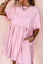 Load image into Gallery viewer, Light Pink Solid Color Pocketed Raw Edge Babydoll Dress