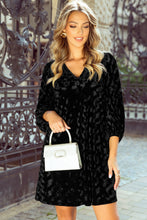 Load image into Gallery viewer, Black Textured V Neck Balloon Sleeve Velvet Mini Dress