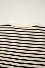 Load image into Gallery viewer, Black Stripe Ribbed Color Block Trim Zip Polo Tee Drawstring Shorts 2pcs Outfit