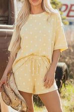 Load image into Gallery viewer, Yellow Exposed Seam Detail Polka Dot Loose Tee Drawstring Shorts Set