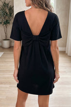 Load image into Gallery viewer, Black Bow Decor Backless Short Sleeve Shift Mini Dress