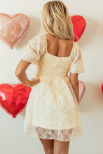 Load image into Gallery viewer, Apricot Sequined Lace Mesh Bubble Sleeve Square Neck Dress