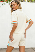 Load image into Gallery viewer, Apricot Colorful Striped Detail Half Zip Polo Tee Loose Shorts Set