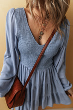 Load image into Gallery viewer, Ashleigh Blue Long Sleeve V Neck Smocked Tiered Mini Dress