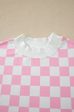 Load image into Gallery viewer, Black Checkered Print Color Block Trim Mock Neck Short Set