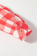 Load image into Gallery viewer, Pink Oversized Plaid Puff Sleeve Round Hem Shirt Dress