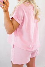 Load image into Gallery viewer, Pink Stripe Matching Oversized Tee and Drawstring Shorts Set