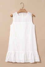 Load image into Gallery viewer, White Floral Eyelet Embroidered Sleeveless Shift Dress
