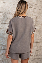 Load image into Gallery viewer, Light Grey Leopard Trim Twist Ribbed Short Set