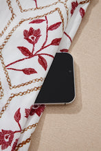 Load image into Gallery viewer, Red Geometric Floral Print Lace Trim Collared Short Sleeve Mini Dress