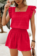 Load image into Gallery viewer, Black Textured Square Neck Top and Shirred High Waist Shorts Set