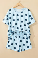 Load image into Gallery viewer, Black Polka Dot Print Loose Tee Drawstring Elastic Waist Short Set