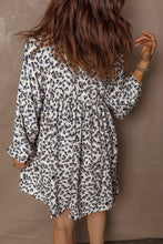 Load image into Gallery viewer, Multicolour Leopard Print V Neck Button Detail Long Sleeve Mini Dress