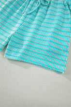Load image into Gallery viewer, Green Stripe Raised Rib Loose Tee Drawstring Elastic Waist 2pcs Short Set
