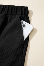 Load image into Gallery viewer, Black Ribbed Texture Baggy Drop Shoulder Pullover and Shorts Set