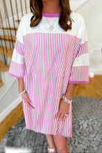 Load image into Gallery viewer, Phalaenopsis Striped Patchwork Three Quarters Sleeve Loose Mini Dress