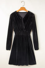 Load image into Gallery viewer, Black Velvet Long Sleeve Surplice High Waist Mini Dress
