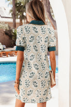 Load image into Gallery viewer, Red Geometric Floral Print Lace Trim Collared Short Sleeve Mini Dress