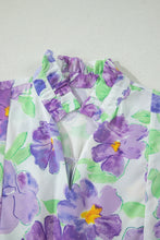Load image into Gallery viewer, Purple Floral V Collar Short Sleeve Tiered Ruffle Mini Dress