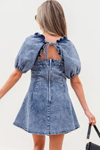 Load image into Gallery viewer, Blue Frilly Square Neck Bustier Puff Sleeve Short Denim Dress