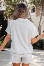 Load image into Gallery viewer, Light Grey Collared V Neck Tee Drawstring Elastic Waist Shorts 2pcs Outfit