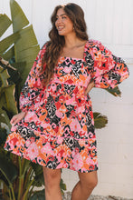 Load image into Gallery viewer, Pink Bohemian Square Neck Puff Sleeve Mini Dress