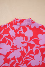 Load image into Gallery viewer, Red Floral Three Quarter Sleeves Ruffle Hem Mini Dress
