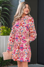 Load image into Gallery viewer, Red Fall Flower Print Long Sleeve Mini Dress