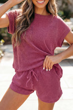 Load image into Gallery viewer, Pitaya Pink Twisted Ribbed Loose Tee Drawstring Elastic Waist 2pcs Short Set