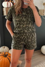 Load image into Gallery viewer, Brown Leopard Print Crew Neck Short Set