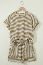 Load image into Gallery viewer, Brown Stripe Breathable Textured Knit Short 2pcs Set