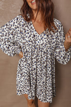 Load image into Gallery viewer, Multicolour Leopard Print V Neck Button Detail Long Sleeve Mini Dress
