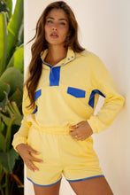 Load image into Gallery viewer, Yellow Color Block Patchwork Half Button Pullover and Shorts 2pcs Outfit