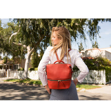 Load image into Gallery viewer, Red Leather Backpack Purse Convertible Crossbody Bag