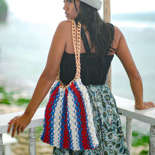 Load image into Gallery viewer, COLETTE Macrame Beach Bag In Red, White & Blue