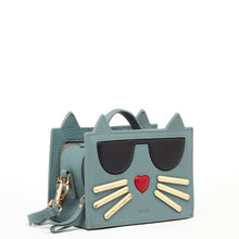 Load image into Gallery viewer, Leather Cat Purse Crossbody Bag Mineral Blue
