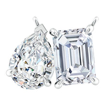 Load image into Gallery viewer, AGI Certified Lab-Grown Emerald-Cut & Pear Diamond Two-Stone Pendant in 14K White Gold – Choice of 1ctw or 2ctw