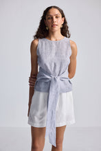 Load image into Gallery viewer, Front-tie Top in Linen Stripes