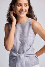 Load image into Gallery viewer, Front-tie Top in Linen Stripes