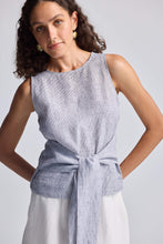 Load image into Gallery viewer, Front-tie Top in Linen Stripes