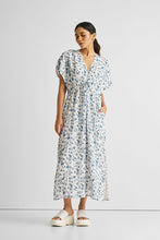 Load image into Gallery viewer, Gathered Maxi Dress in Blue Florals