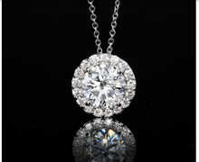 Load image into Gallery viewer, AGI Certified Lab-Grown Diamond Halo Pendant Necklace in 14kt White Gold – 1 CTW or 2 CTW