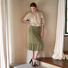 Load image into Gallery viewer, MARJORIE Ruffle Rib Skirt In Moss Green