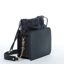 Load image into Gallery viewer, Leather Bucket Bag Black Purse Drawstring Design Medium Size Bag