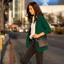 Load image into Gallery viewer, Leather Bucket Bag Black Purse Drawstring Design Medium Size Bag